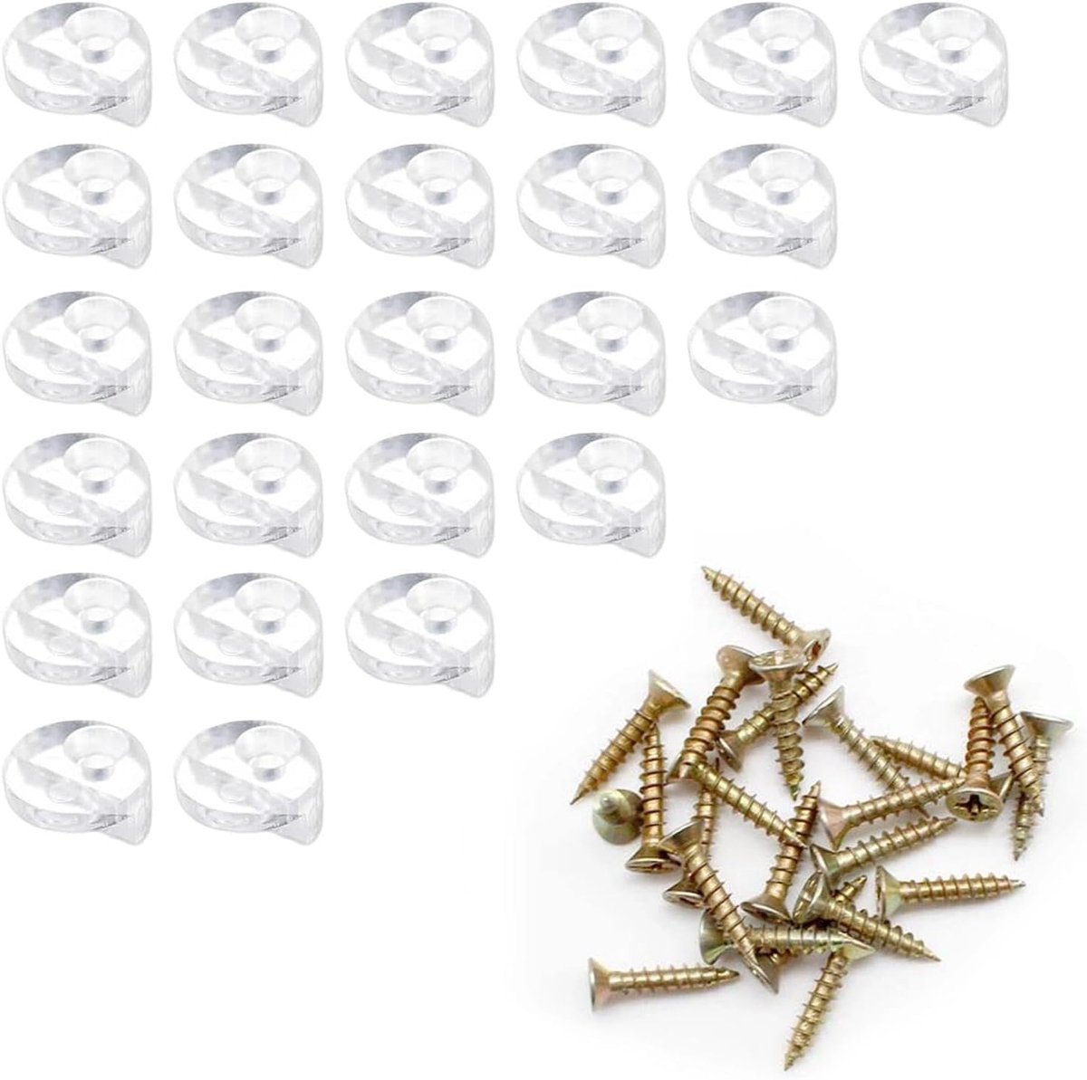 25 stuks ronde glasklemmen, kunststof, transparant, spiegelklemmen, glazen bevestigingsclips met 25 schroeven, geschikt voor dikte van 3-4 mm, voor spiegels, kastdeuren, decoratieve lijsten