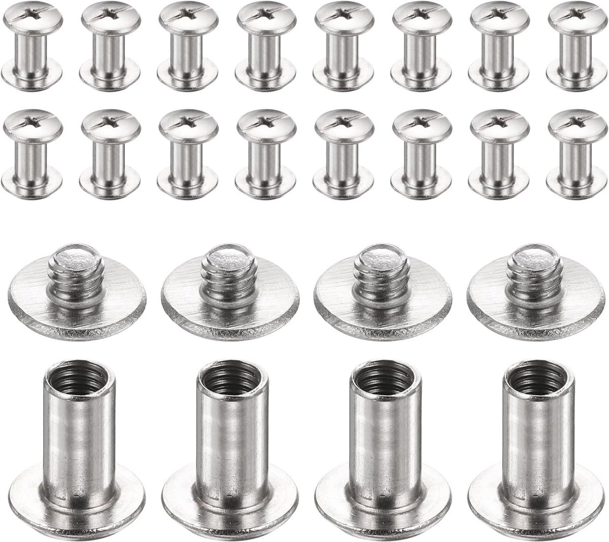 20 Set Chicago Schroef M4 x 10 mm 6 mm Lengte Metalen Phillips Nail Klinknagel Stud Bolts Klinknagels Binding Post Schroef voor DIY Lederen Riem Bag Craft Bookbinding, Zilver