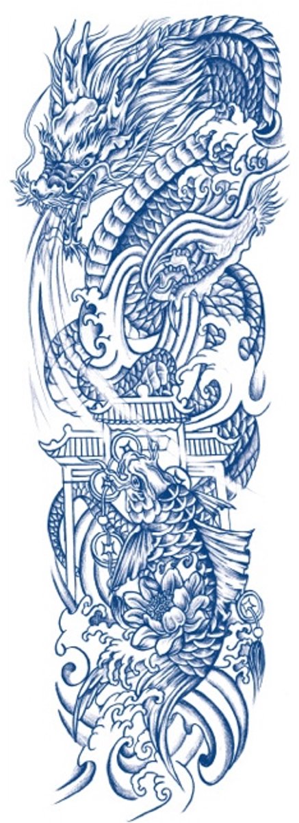 Tijdelijke sleeve tattoo draak koi 2 weken