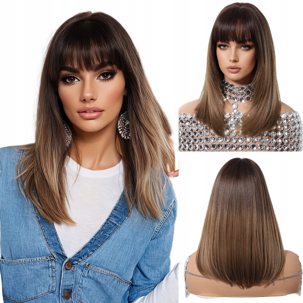 Shadow Drizzle Pruik met Pony - Natuurlijke Look
