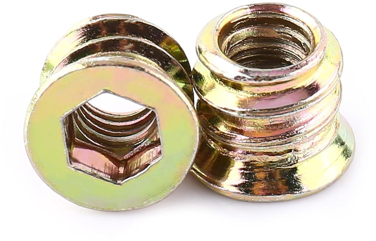 20 stuks koolstal staal zeskantendraaivorm inzetmoeren met schroefdraad voor houten meubilair (M6*10mm)