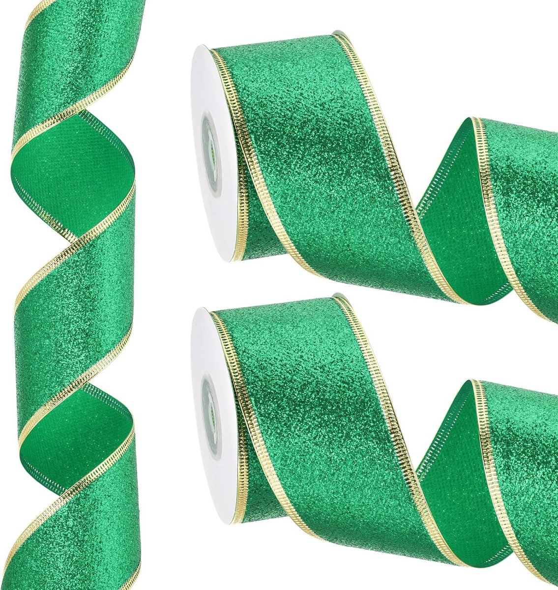 20 m x 5 cm kerstlint, metallic bedrade lint, glanzende geschenkverpakkingslint voor knutselen, verjaardag, bruiloft, festival, decoratie, groen goud