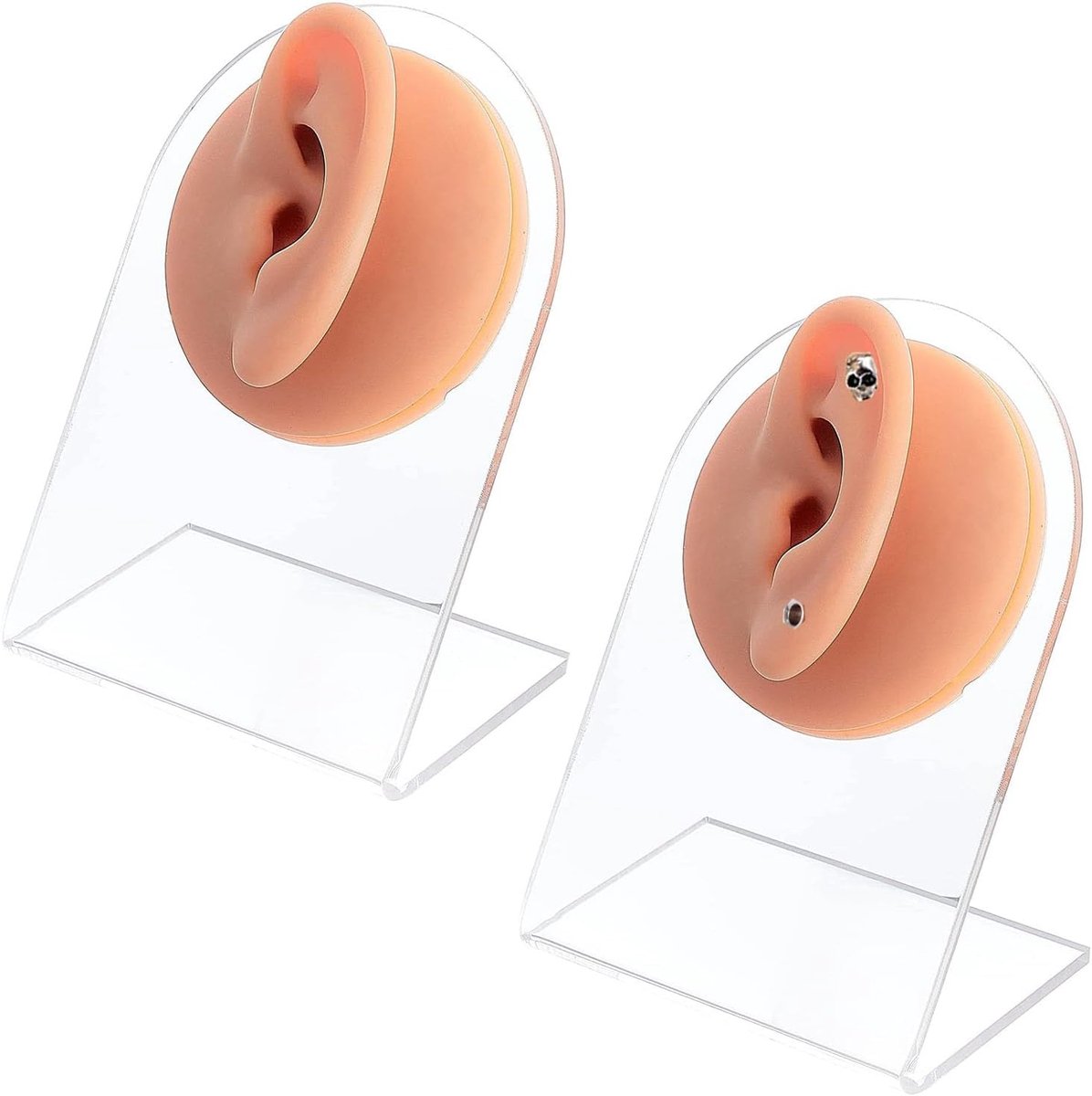 Fake-piercing voor oorpiercings, 1 paar siliconen oorstekers, van zachte siliconen, met acryl display voor oorbellen, sieradenstandaard