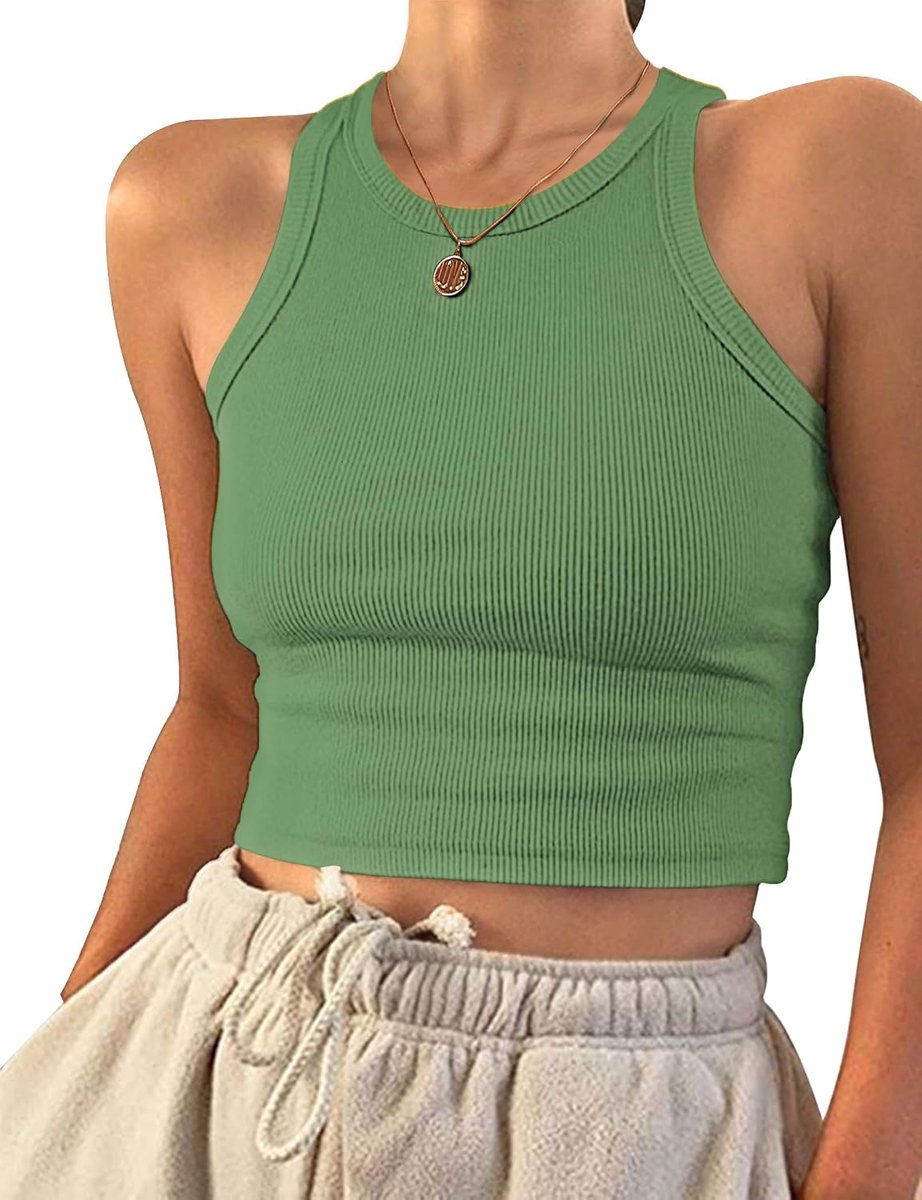 Crop Top Wit Dames Mouwloos Racerback Ronde Hals Tank Top