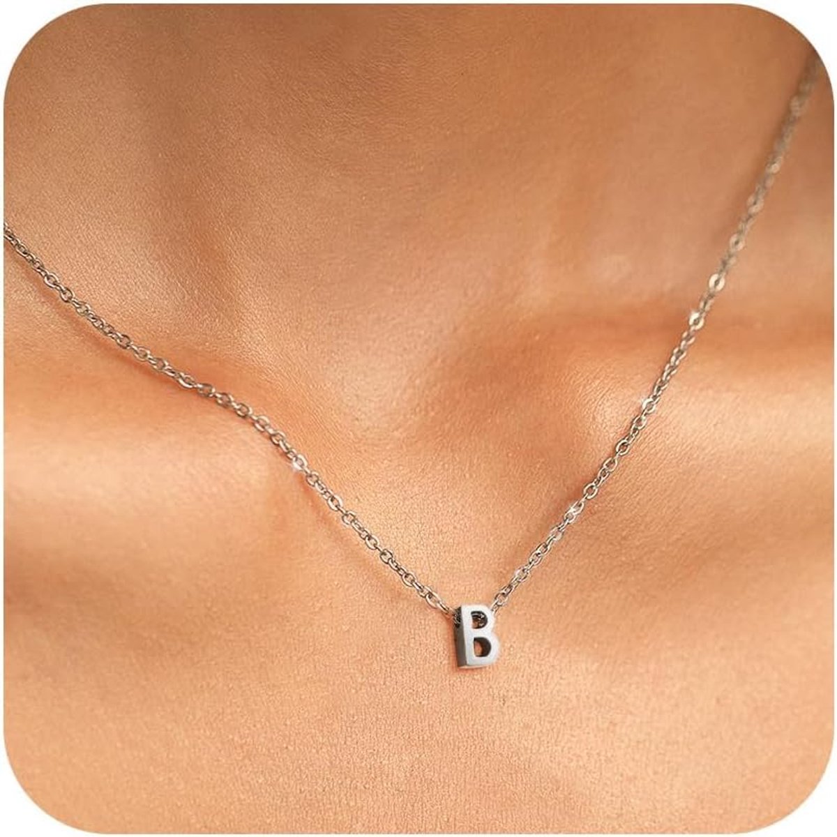 Damesketting met letters, zilveren roestvrijstalen halsketting, A-Z, letters, zilveren ketting, gepersonaliseerde hanger, kettingen, sieraden, Kerstmis, verjaardag, cadeaus voor dames,