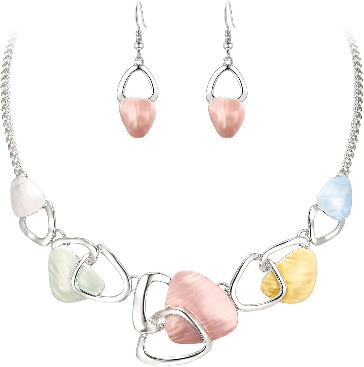 FAITH Emaille onregelmatige driehoek Boheemse boho statement sieraden sets voor dames, mode sieraden hanger halsketting oorbellen set sieraden geschenken voor dames zwart zilver tint