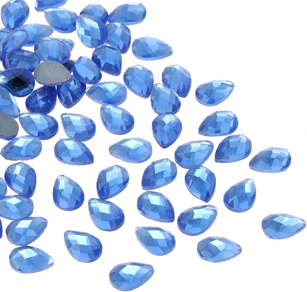 Platte achterkant acryl druppelvormige edelstenen, 50 stuks 14 x 10 mm druppelvormige strass kralen voor sieraden maken doe-het-zelf ambacht, blauw