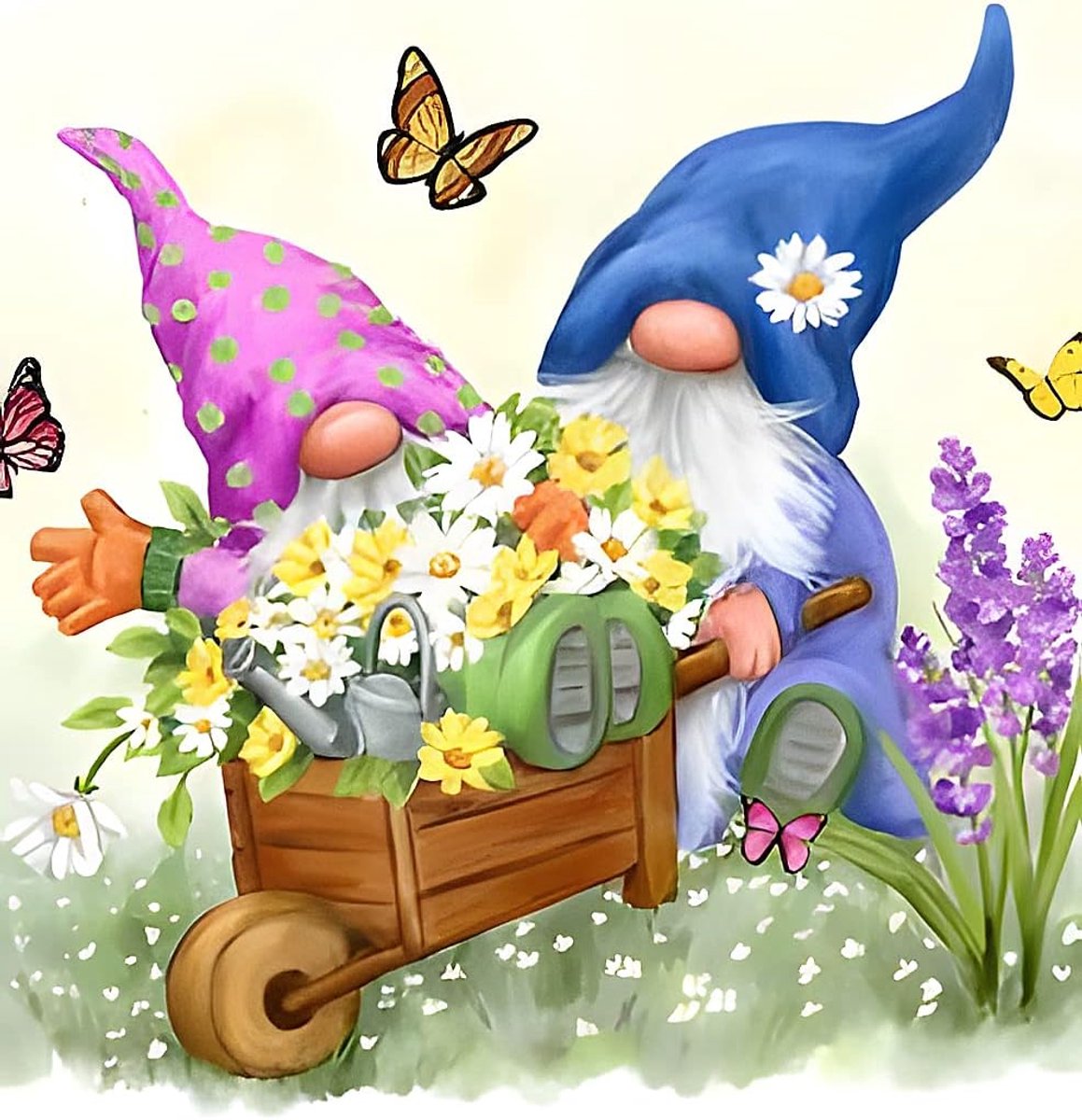 Gnomes Diamantschilderijkits voor volwassenen, volledige boor, bloemen en karren, diamantschilderijsets, doe-het-zelf 5D diamantschilderen, bloemen en slakken, diamantkunstkits met kristallen