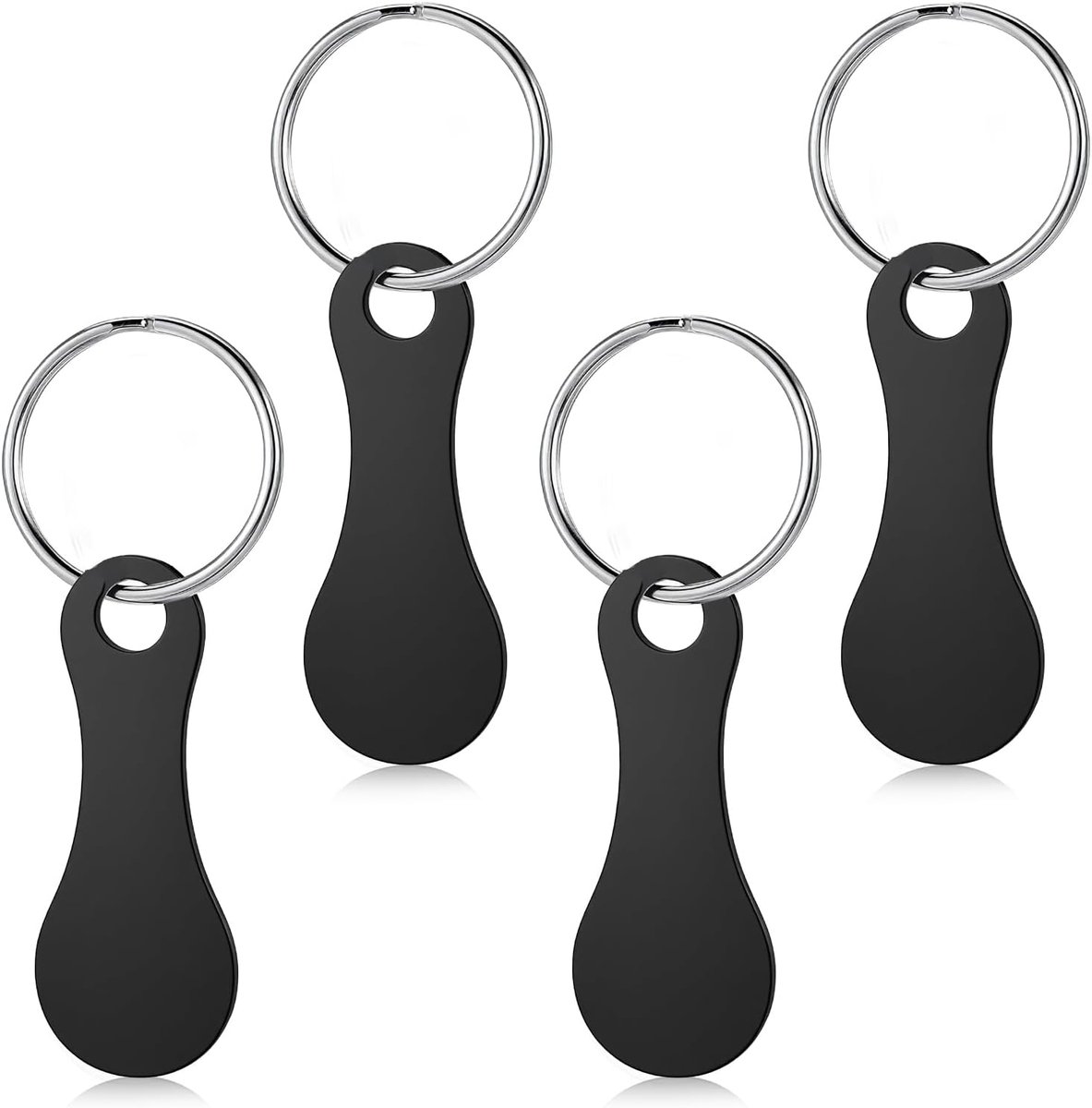 4 stuks draagbare winkelwagenchip, roestvrij staal winkelwagenchip sleutelhanger, 1 euro waardemerk voor de meeste supermarkt-winkelwagens (zwart)