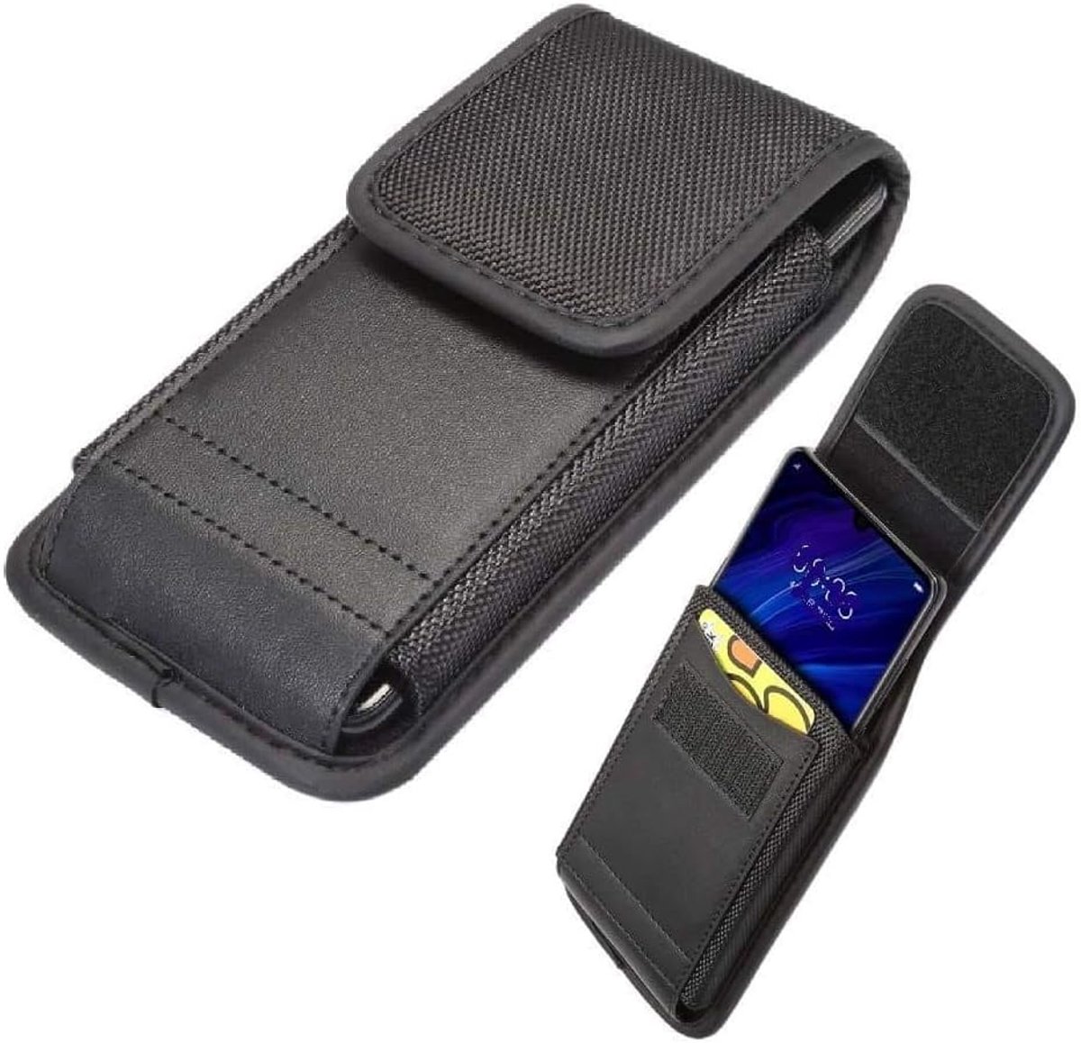 Case Cover with Card Holder in Leather and Nylon Vertical voor Tecno Camon 17 (2021) - Black