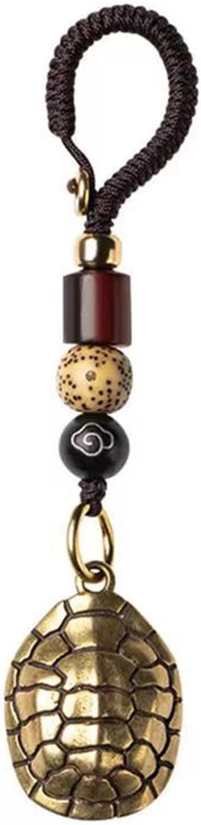 Fortune zeeschildpad sleutelhanger portemonnee charme voor geluk rijkdom succes, Chinese Feng Shui messing schildpad sleutelhanger voor vrouwen mannen, Brons, S