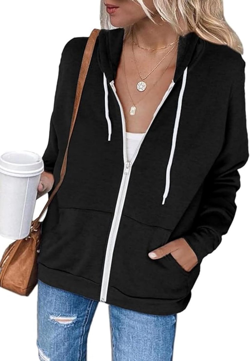 Sweatjack dames hoodie lange mouwen ritssluiting pullover fleece jack sport sweatshirt jas rits hoodie