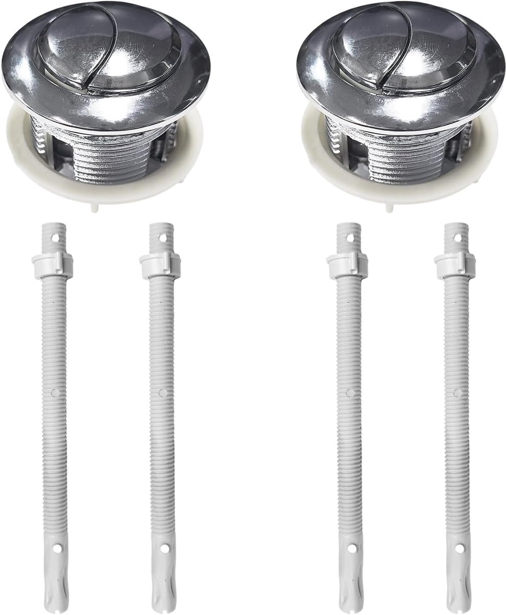 2 stuks wc-spoelknoppen, wc-spoelonderdelen, wc-spoelvervangingsknop, accessoires, badkamerspoelknoppen met ronde kop voor de reparatie van badkamentanks, dubbele spoelknoppen (zilver)