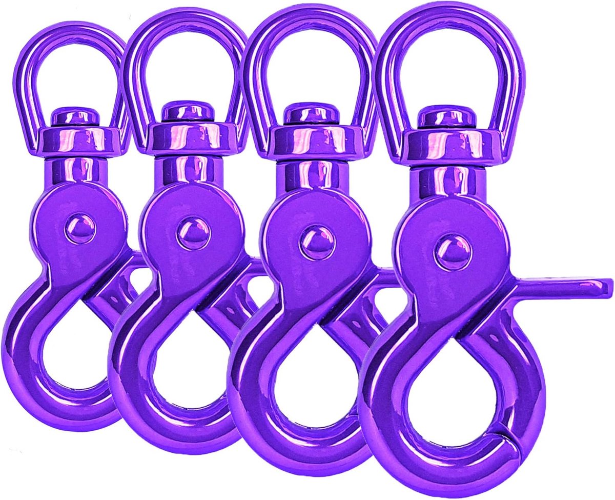 Schaar-karabijnhaak draaikop met draaischarnier, violett, 4x 61 mm, gegoten zink, karabiner haak voor hondenriem en halsband, handig voor Paracord 550 projecten en sleutelhangers
