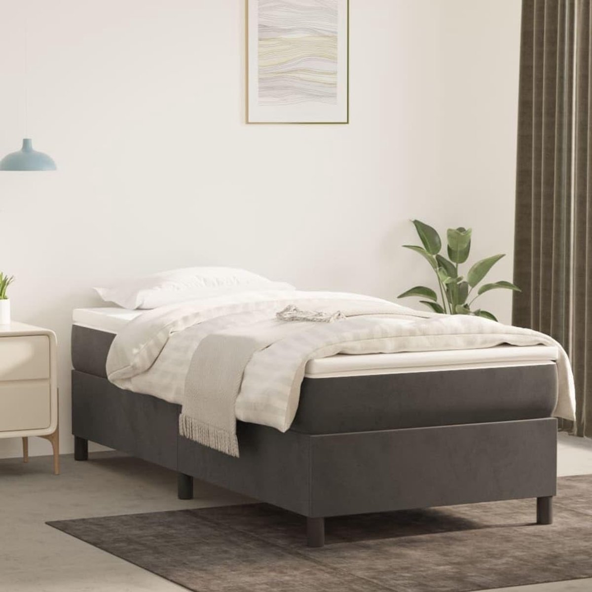 Boxspringbed pocketvering matras middelhard donkergrijs 80x200 cm | Boxspring met matras fluweel donkergrijs 80x200 cm pocketvering hoeslaken middelhard matrasbeschermer