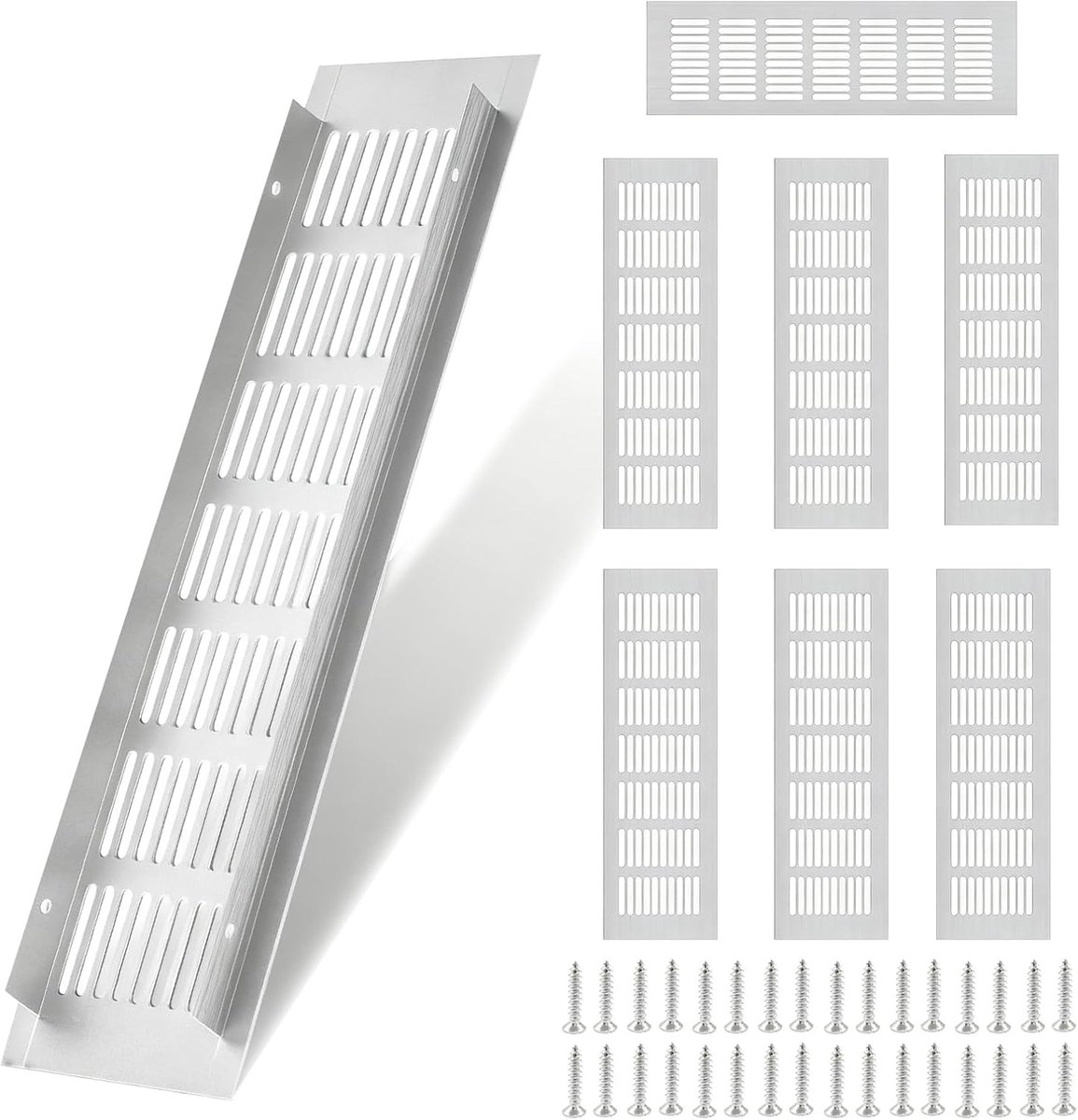 8 stuks ventilatierooster, 80 x 200 mm, aluminium ventilatierooster, deur met 32 schroeven, ventilatierooster, rechthoekig, wit, voor schoenenkast, badkamer, keuken, woonkamer