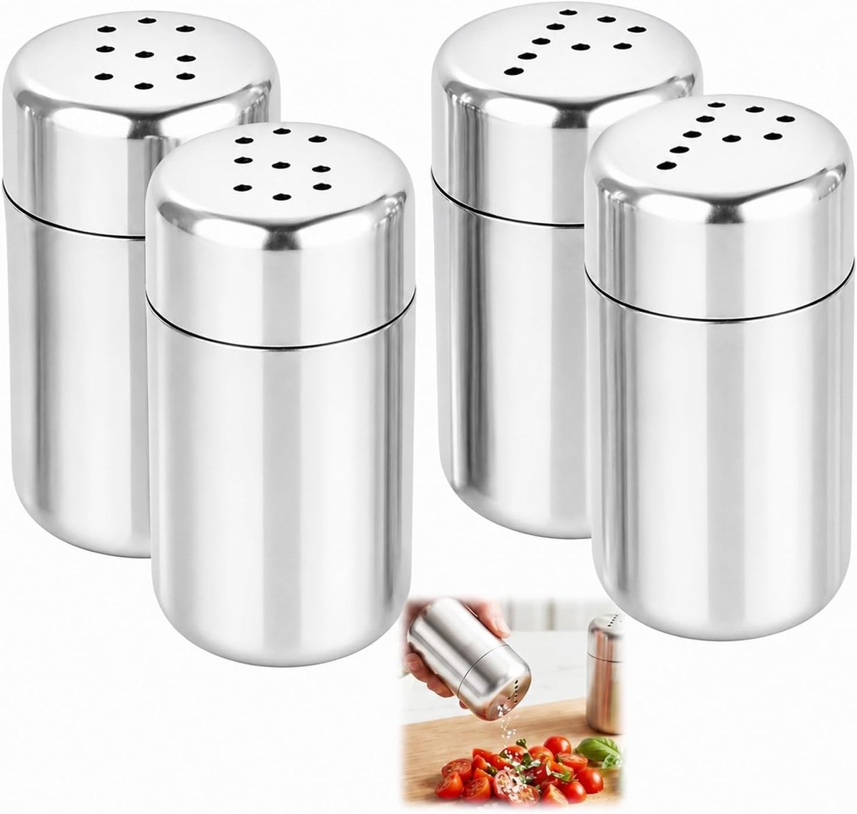 Zout- en pepervaatjes van roestvrij staal, draagbaar, 5 ml, compact tafelformaat, huis, keuken, restaurant, camping, barbecue, duurzaam, duurzaam, herbruikbaar