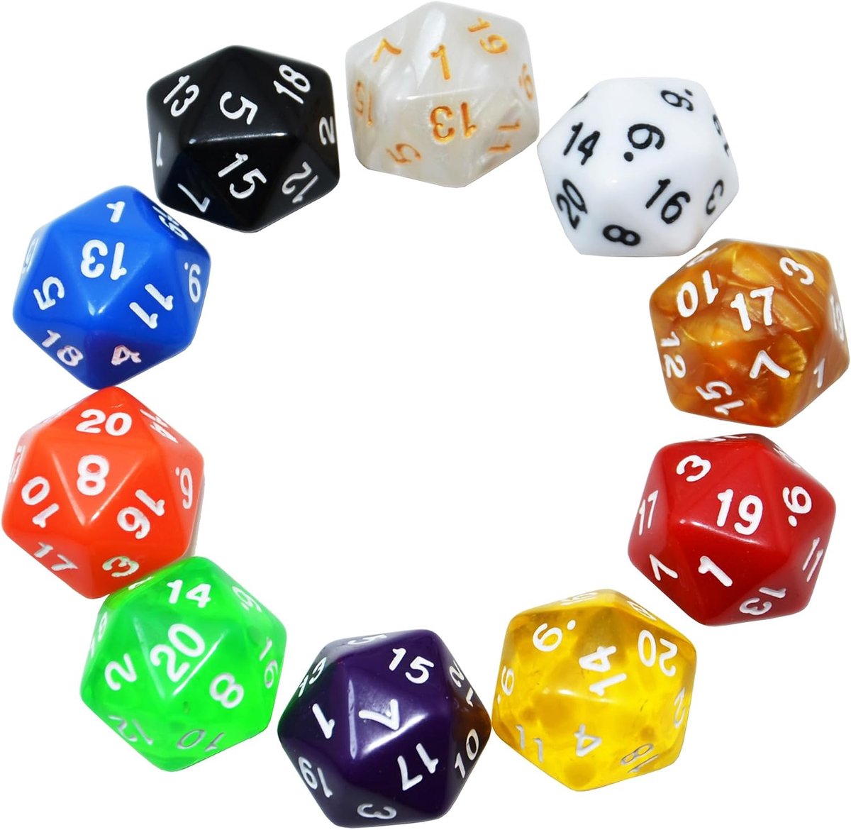 10-Pack 20 zijdige dobbelstenen D20 polyedrische dobbelstenen voor DND RPG MTG tafelspel (kleur 1)