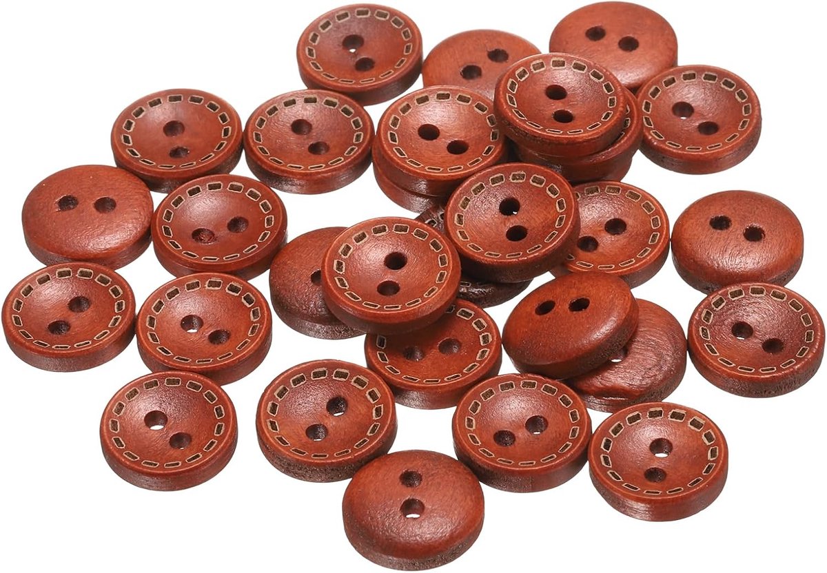 Knopen, 30 mm 13 stuks roodbruin 2 gaten ambachtelijke knopen, houten komstype ronde naaiknoppen, reserveknopen, buttons voor doe-het-zelf decoratie mantels naaien kleding