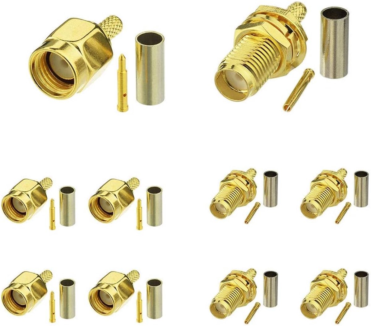 SMA-compressieconnectorenset SMA-man + SMA-vrouw compressie-solderconnectorset voor RG174 RG316 RG188 LMR100 coax-kabel 10-pack
