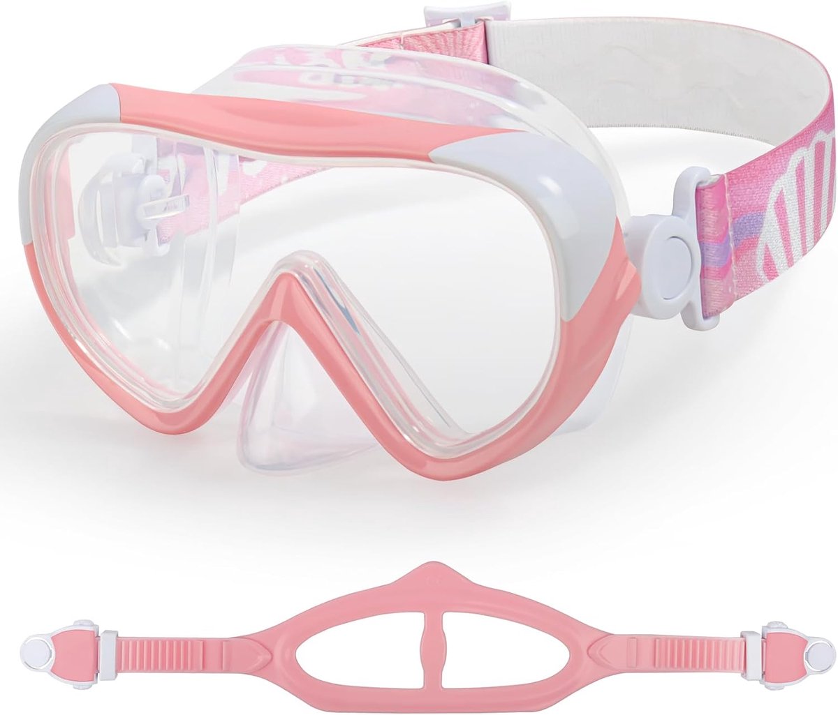 - Ultieme 180° kinderzwembril, anti-condens, kinderduikmasker, lekvrij kinderbril met neusafdekking en stoffen riem voor kinderen van 4-14 jaar om te zwemmen, snorkelen en duiken