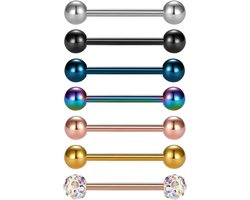 vcmart 7-delige tongpiercing barbell set van 316L chirurgisch staal 12/14/16/18 mm