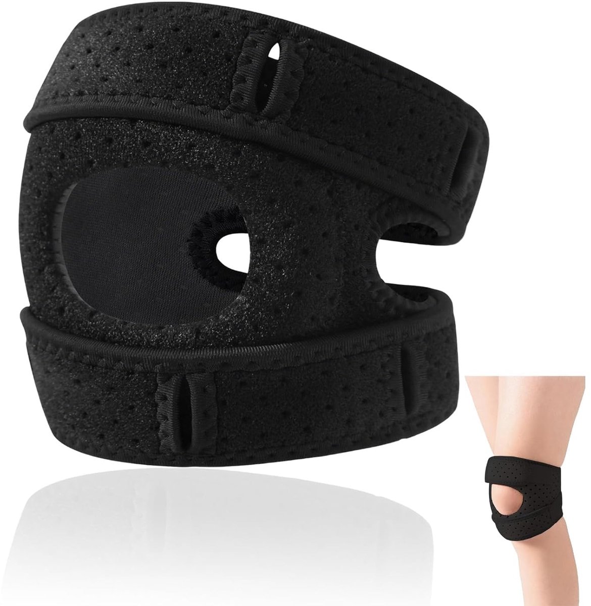 Kniebrace voor meniscus en band, verstelbaar, antislip, patella-kniebandage, ademend, knieondersteuning voor dames en heren, fitness, sport, hardlopen, springen, 2 stuks