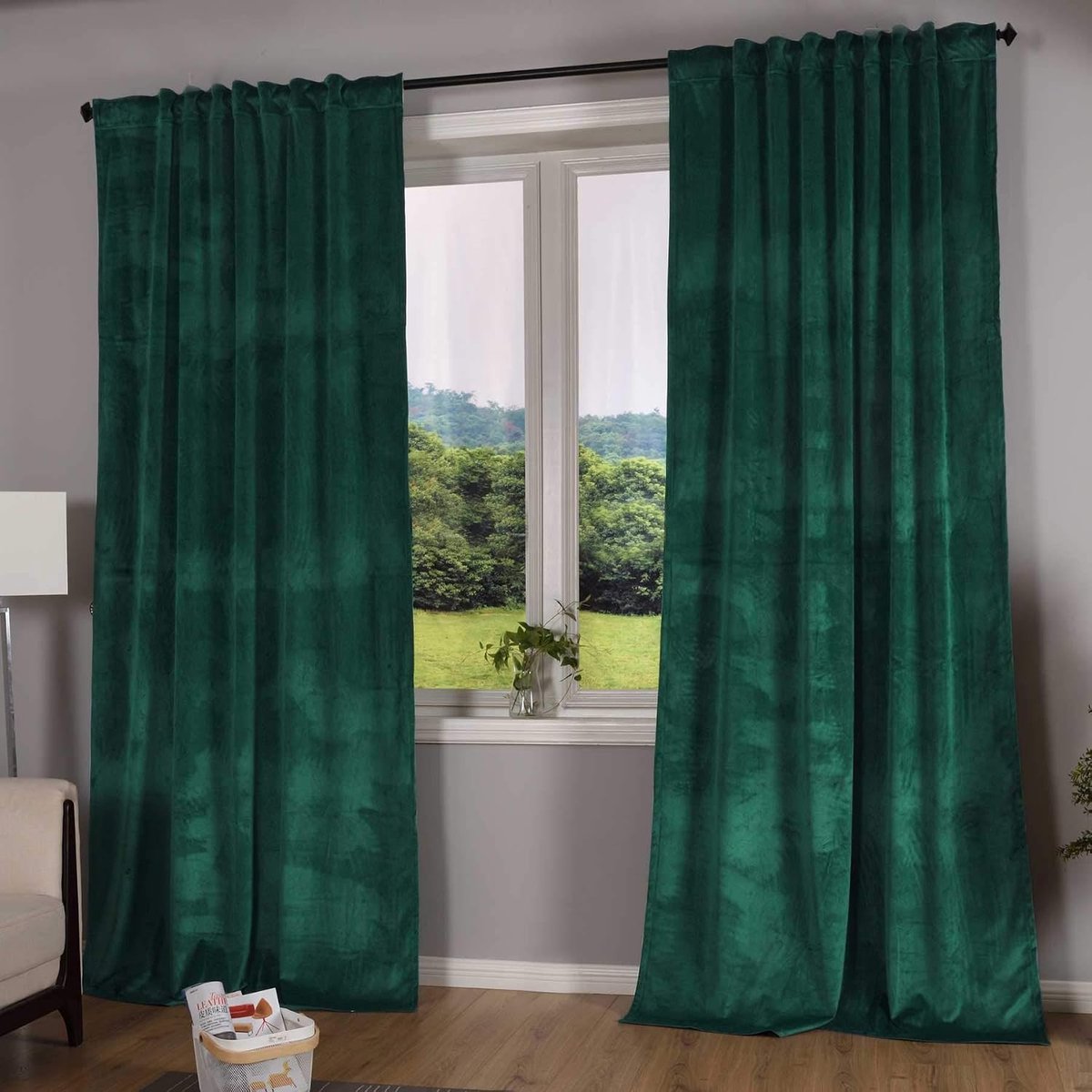 Milano 20357 Verduisteringsgordijn, ondoorzichtig, met lussen, tunnelzoom, strijkband, in te korten, groen, 2 stuks, H x B 280 x 135 cm