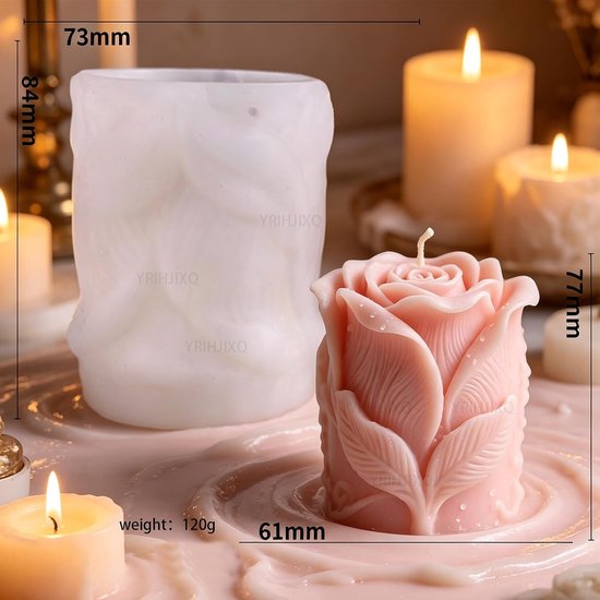 Set van 2 rozen siliconen kaarsvormen 3D rozenvorm & rozenknop kaarsen gietvorm Valentijnsdag & romantische decoratie — afbeelding 5