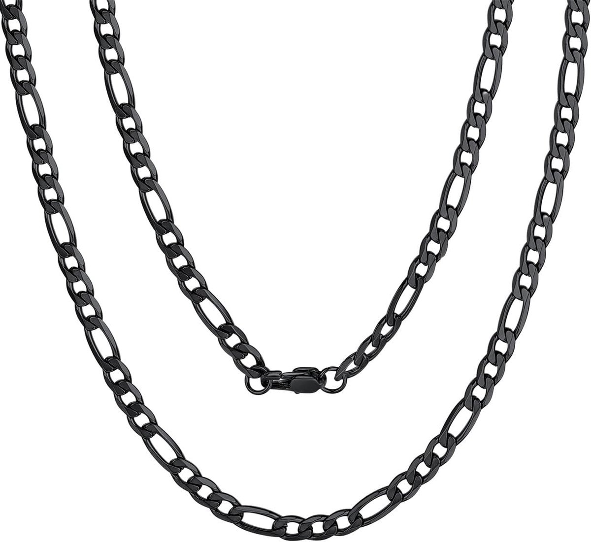 Halsketting voor dames en heren, van roestvrij staal, 4 mm, zilver/goud/zwart, lengte 46 cm/51 cm/55 cm/61 cm/66 cm/71 cm/76 cm, figaroketting, voor heren en jongens, halsketting voor mannen