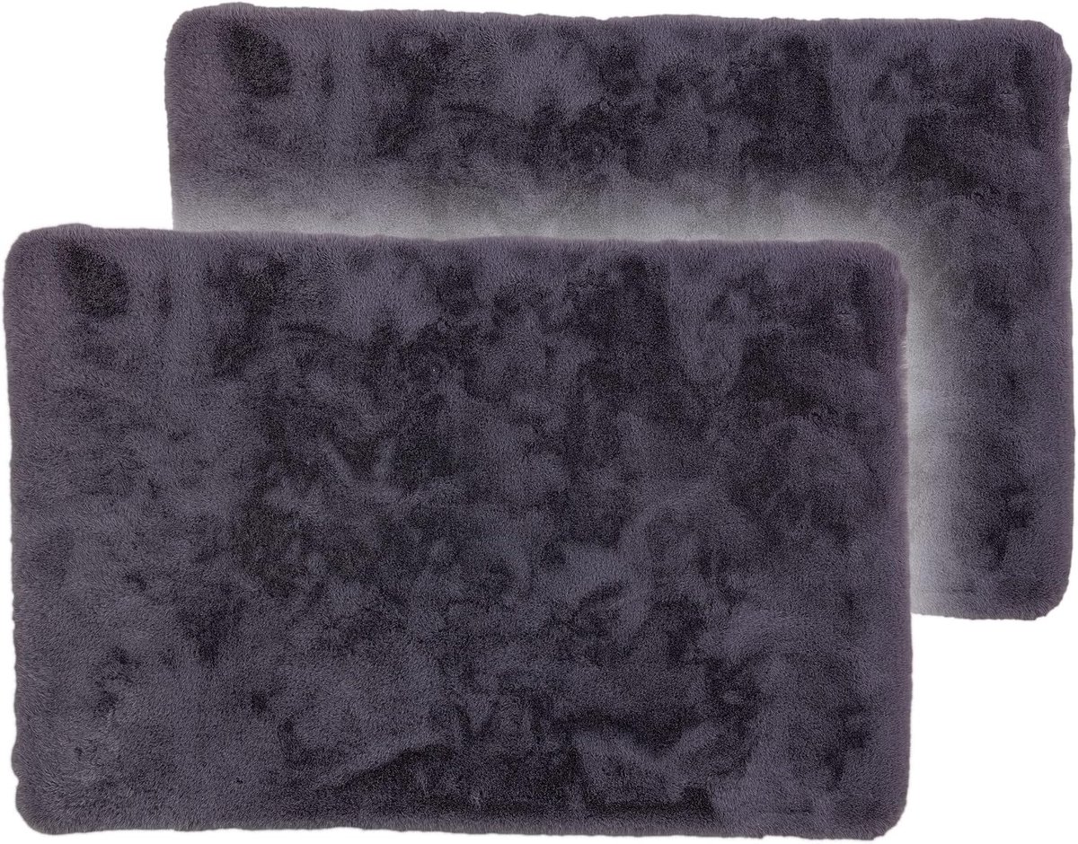 Wohnen collectie vloerkleed 60x90 cm set van 2 - zeer zachte badmat antraciet - decoratieve badmat afwasbaar en antislip | Zachte badmat antislip badmat badkamer douchemat badmat absorbeert vocht op vloerverwarming