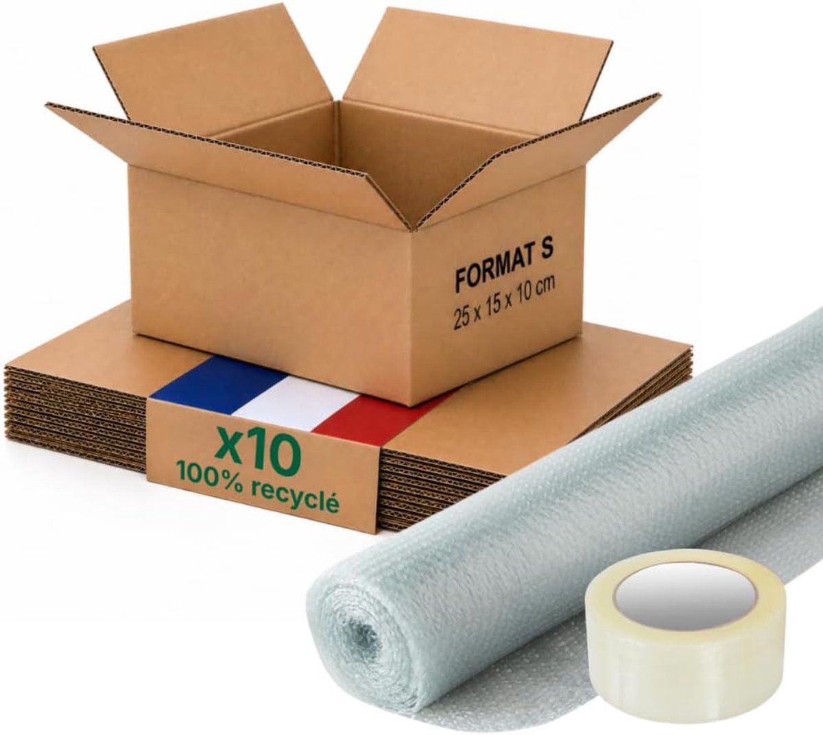 Doos verpakking S - 10 stuks + bubbelfolie + lijm - 25 x 15 x 10 cm - versterkt - sieraden, telefoons, e-commerce - Life Pack