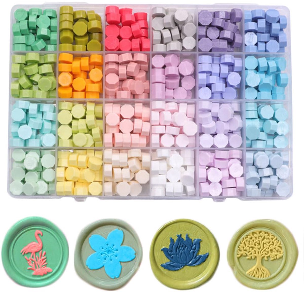 - 24 kleuren, 600 zegellakkralen voor stempels (Macaron Colors Series)