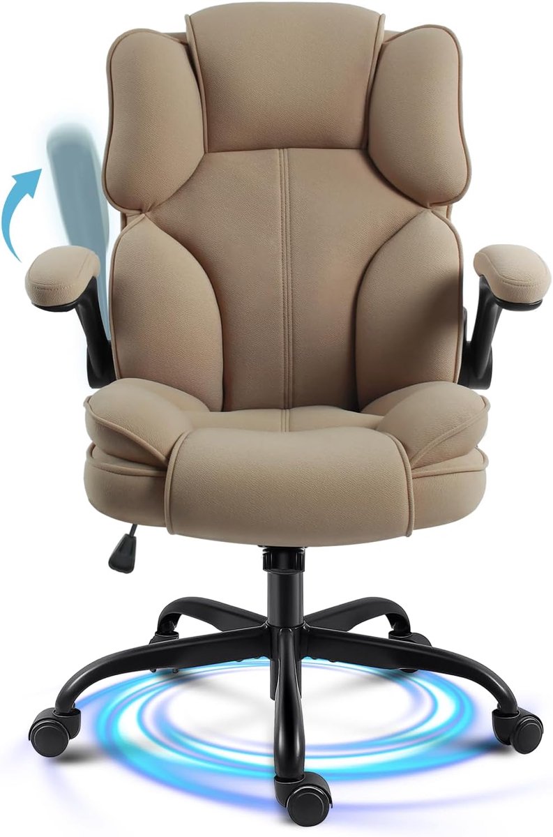 Bureaustoel met Wielen en Armleuningen, Ergonomic Office Chair in Hoogte Verstelbaar, Directiestoel Draagvermogen 150 kg voor Thuis Studie Werken Uitvoerend Wonen Slaapkamer (Beige)