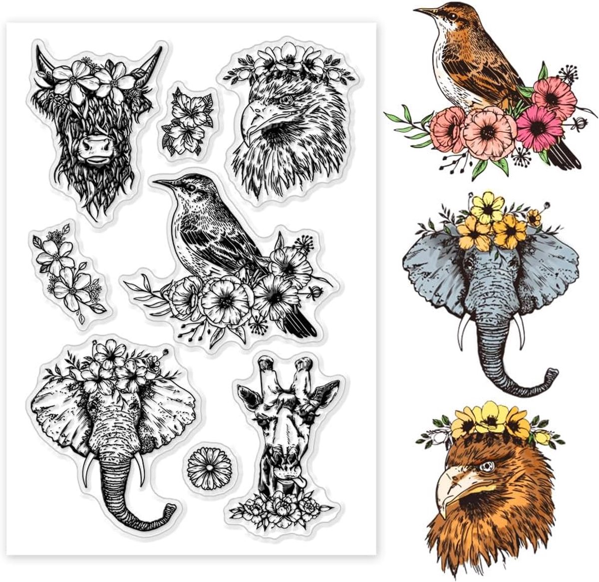 PandaHall Dierlijke transparante stempel, PVC Plastic Clear Rubber Stempel Olifant Vogel Koe Stempel Wenskaart Stempel Seal Stempel voor DIY Scrapbooking Album Decoratie Kaart Craft Maken