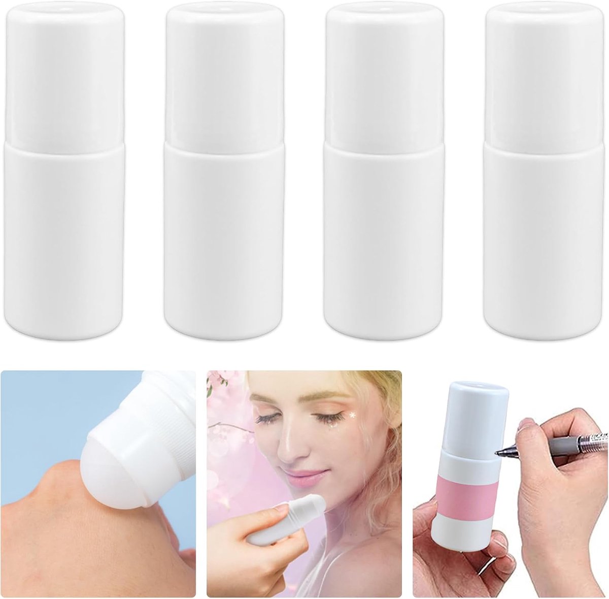 4 stuks plastic rolflessen, lege rolbalflessen, 50 ml, doe-het-zelf deodorant-houder met rolbal voor aromatherapie, parfum, deodorant en cosmetica
