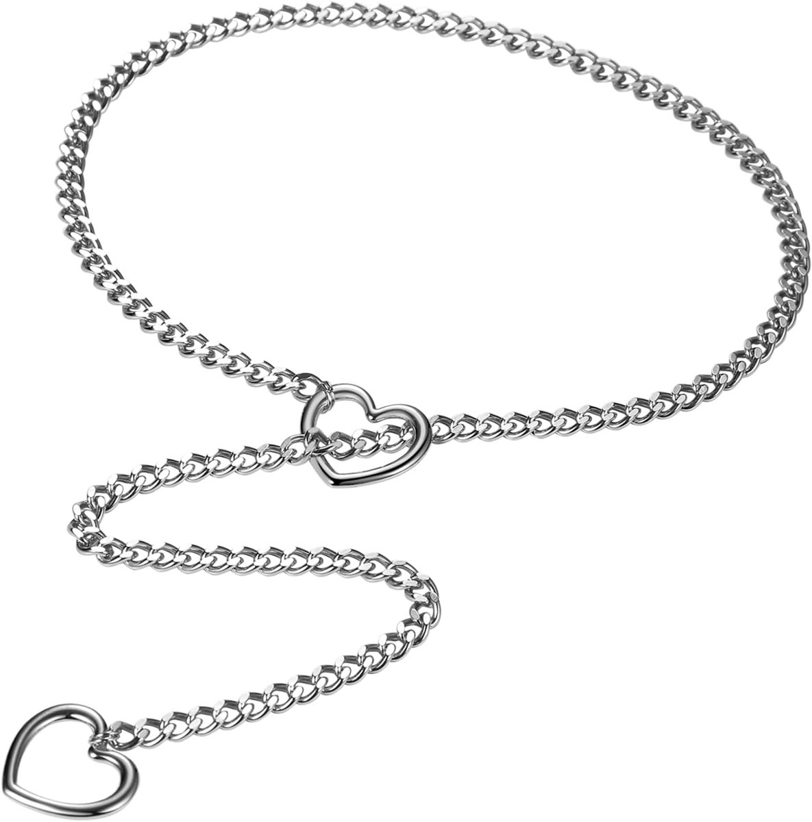 Choker halsketting dames pantserketting: roestvrij staal Cubaanse ketting Y druppel lange ketting met hart cirkel hanger sexy punk rock verstelbare ketting halsband