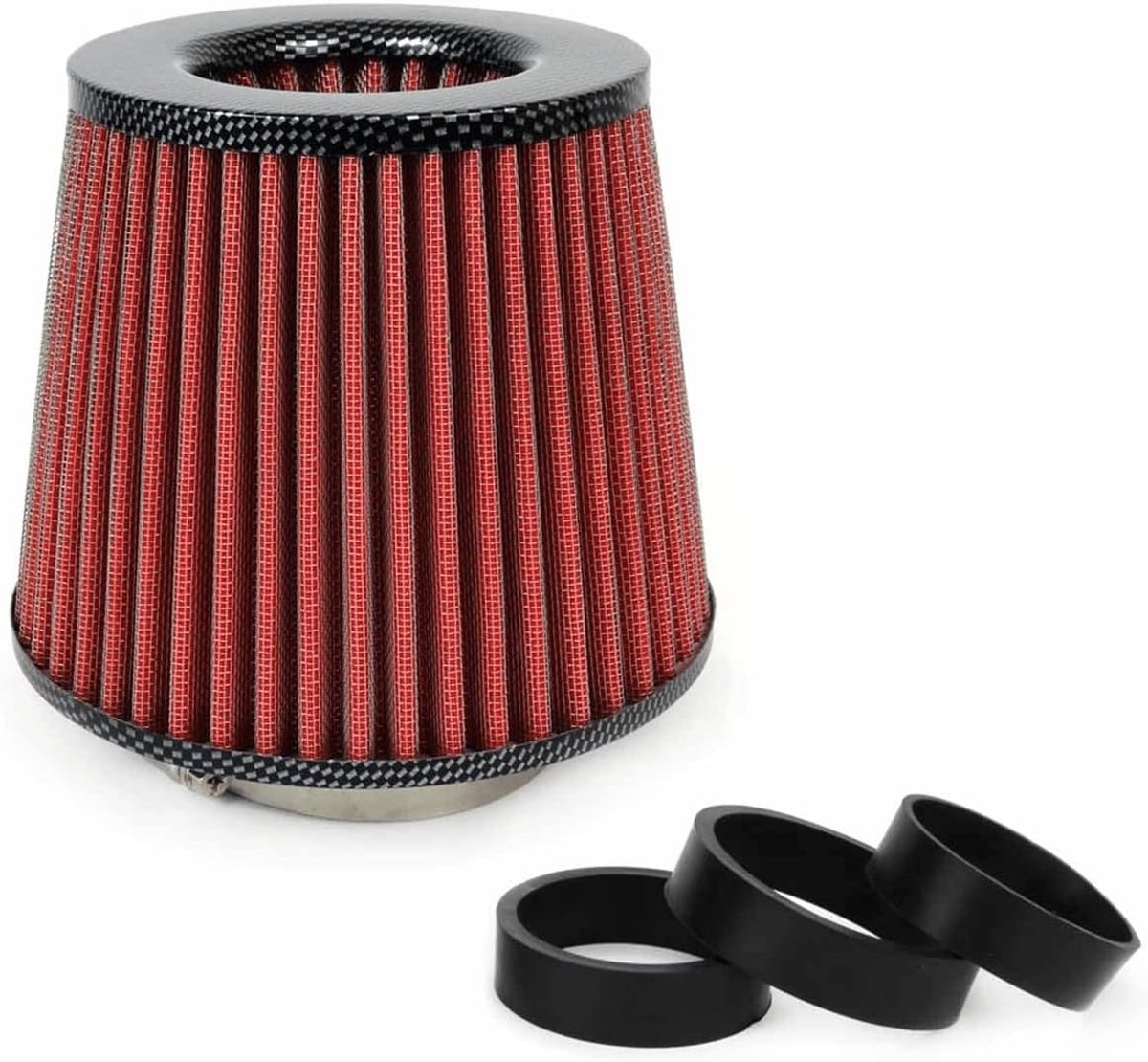 Open Luchtfilter Sport Filter met Cold Air Intake & 3 Adapters Rood - Carbon