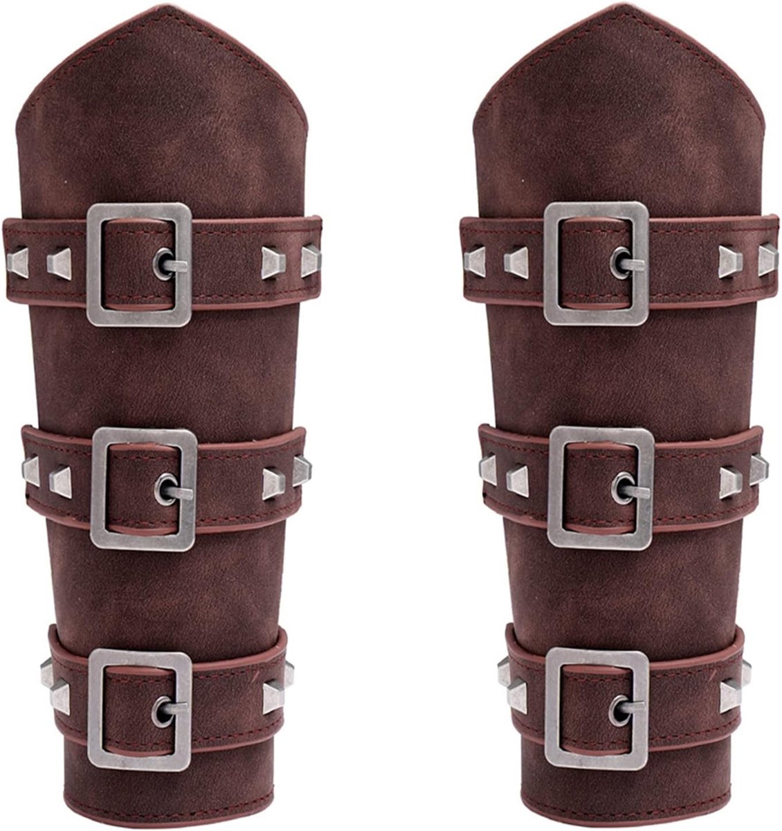 2 Stuks Middeleeuwse Lederen Arm Guards, Punk Gothic Lederen Bracers, Vintage LARP Polsbandjes voor Cosplay Paardrijden Kostuum