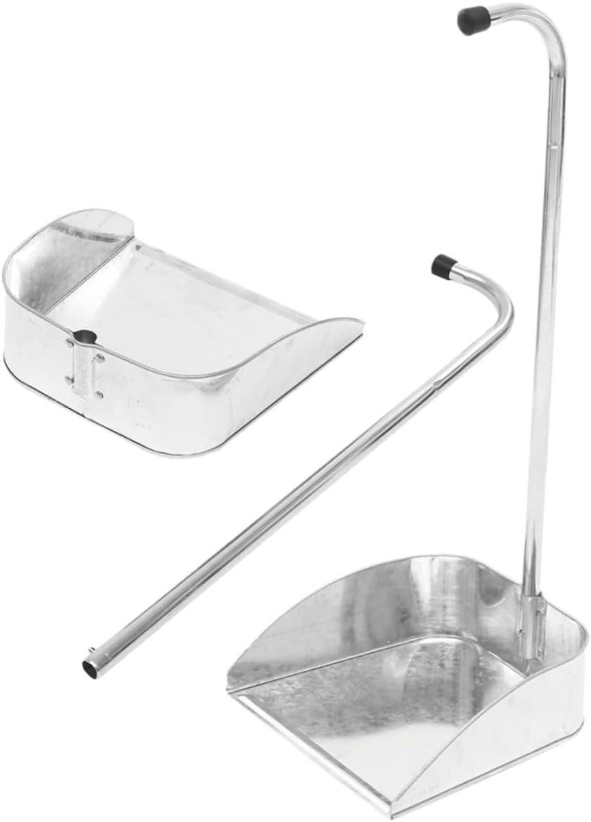 Stoffer en blik set - Vuilnis schep Schoonmaak schep - Huis schoonmaken - Verlengd handvat - 70 centimeter - Zilver