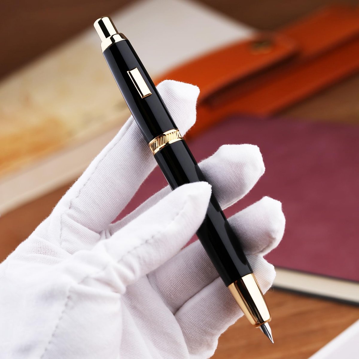 A1 Press Vulpen, fijne veer met converter, intrekbare schrijfset, zwart goud (geen clipversie)