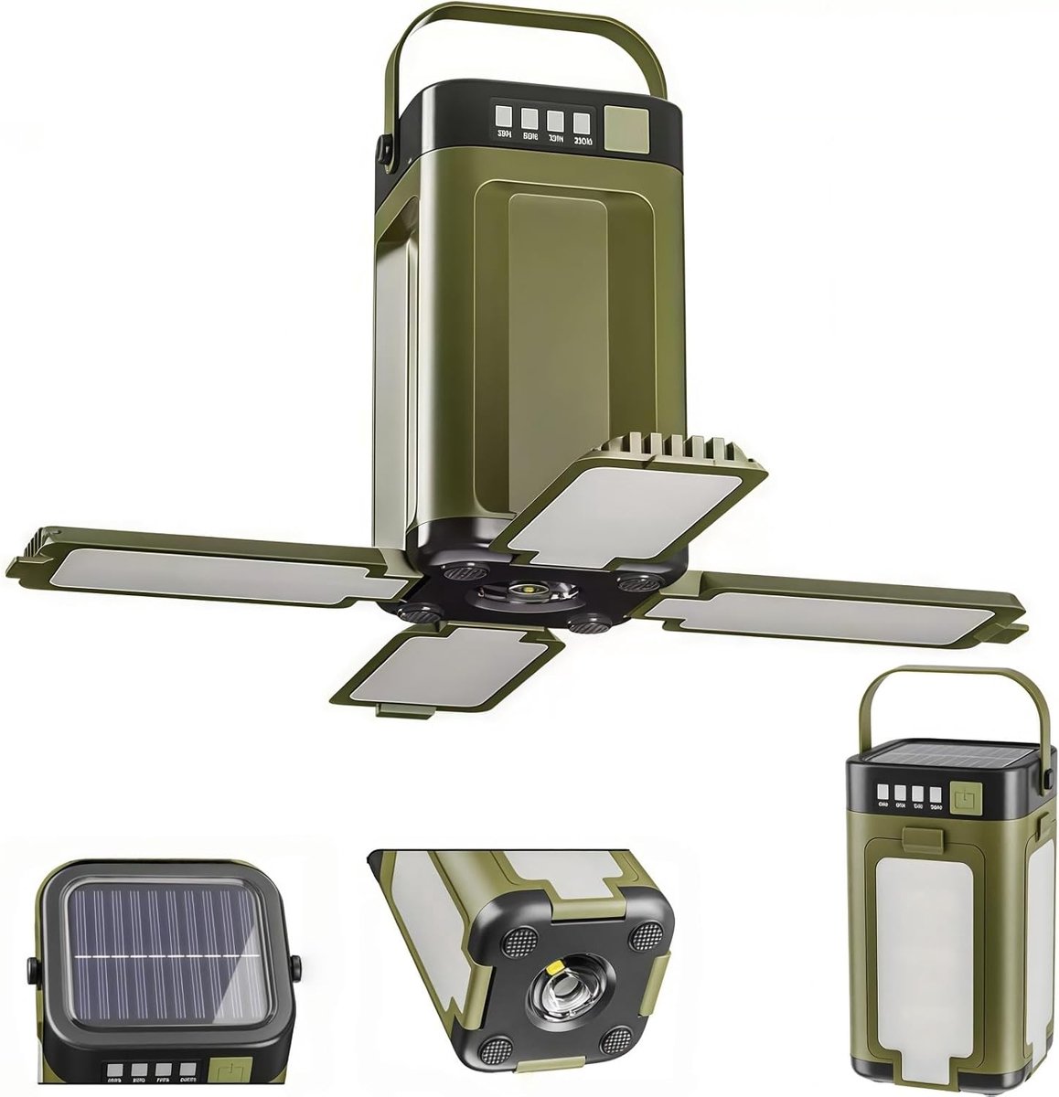 Campinglamp op zonne-energie met haken, USB-oplaadbaar, campinglamp, tentlicht, opvouwbare led-campinglantaarn met 6 modi, waterdicht, campinglicht, tentlamp voor wandelen, vissen, noodgevallen