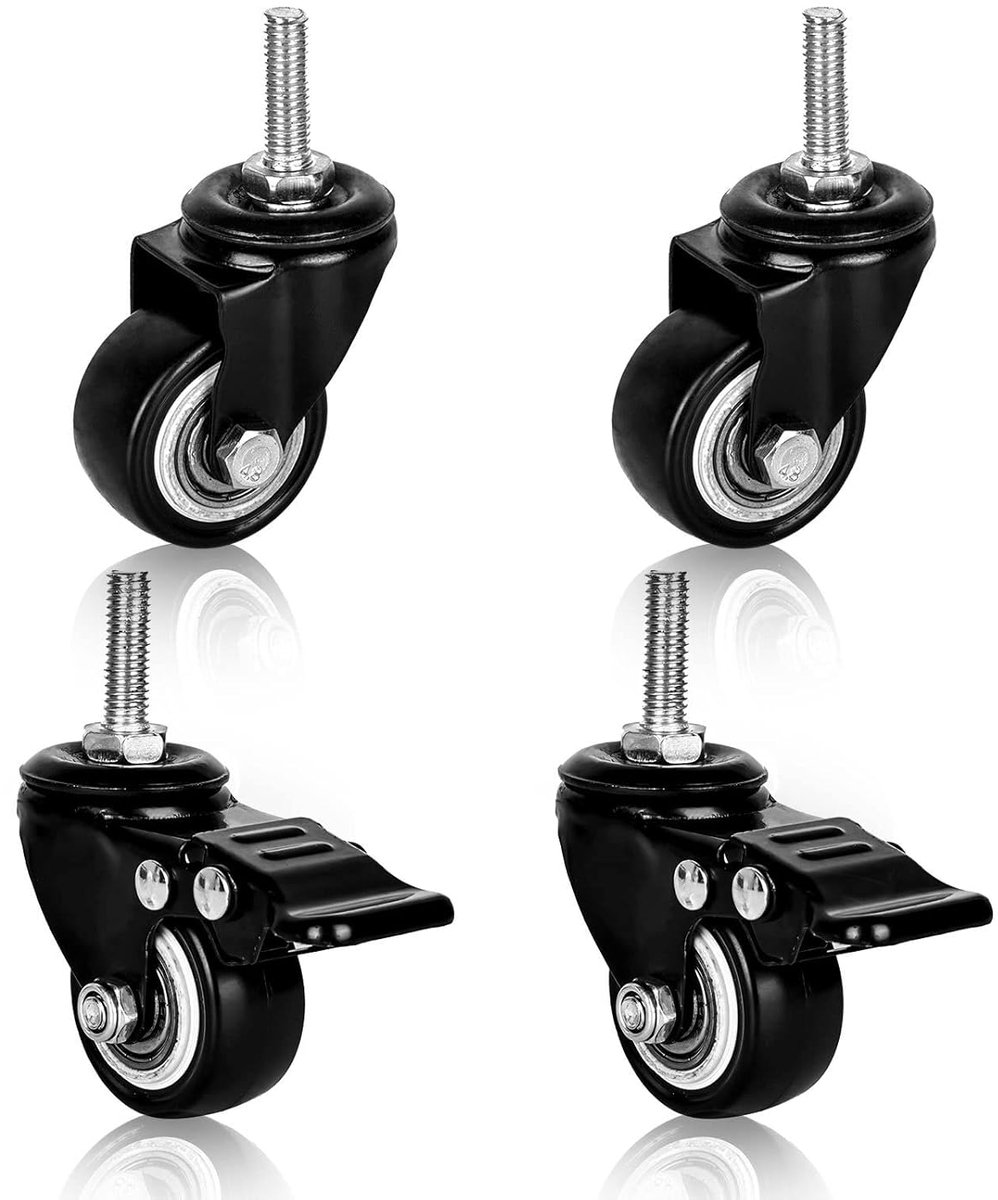 Meubelwieltjes: M8 zware wielen, schroefdraad M8 wielen voor meubels, zware belasting, zwenkwielen, rubber, meubels, scooters, zetelwielen, outdoor Castors 2 met rem, 2 zonder