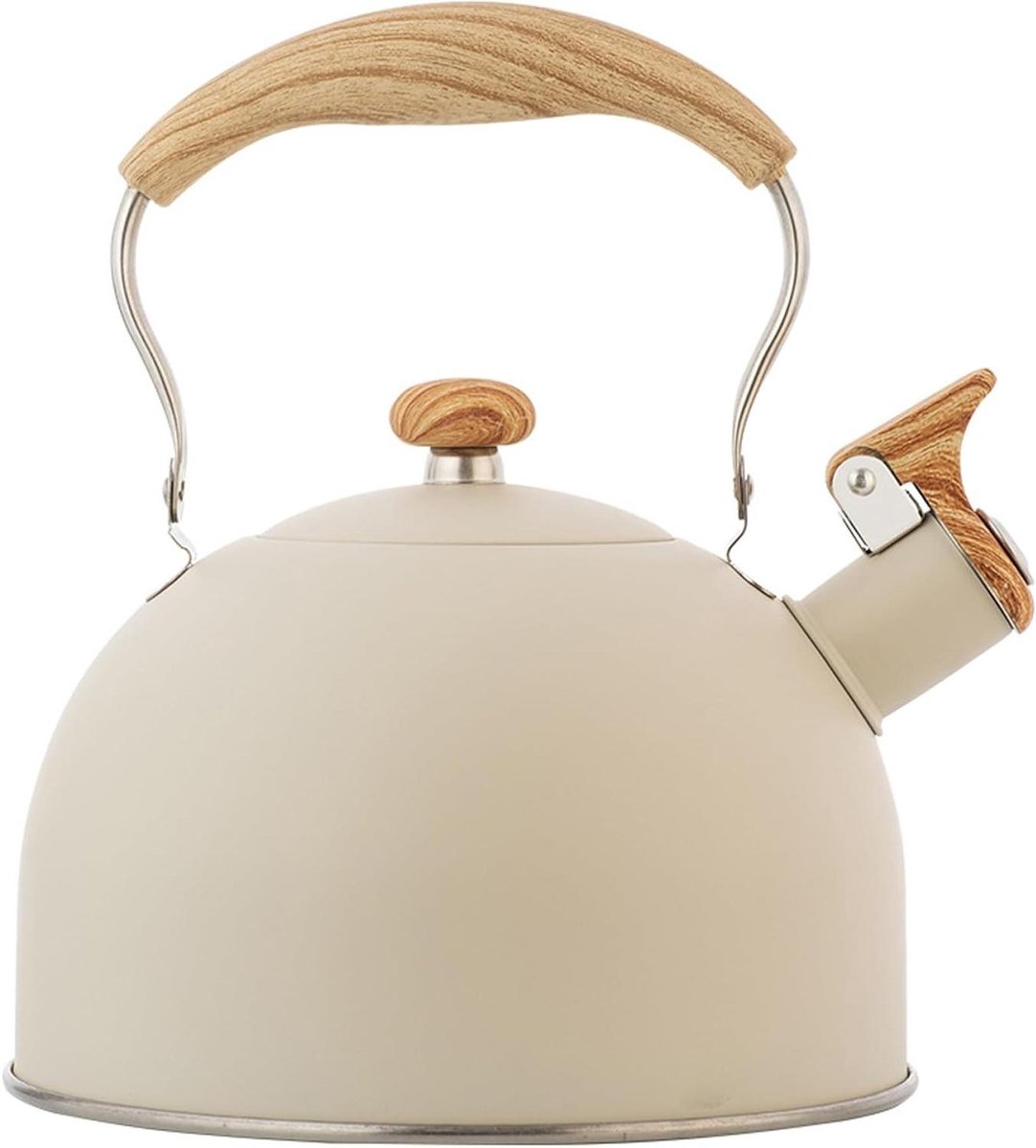 Fluitende Theeketel - Waterkoker RVS - Water Koken - Luid Fluit Signaal - 2.1 Liter - Beige