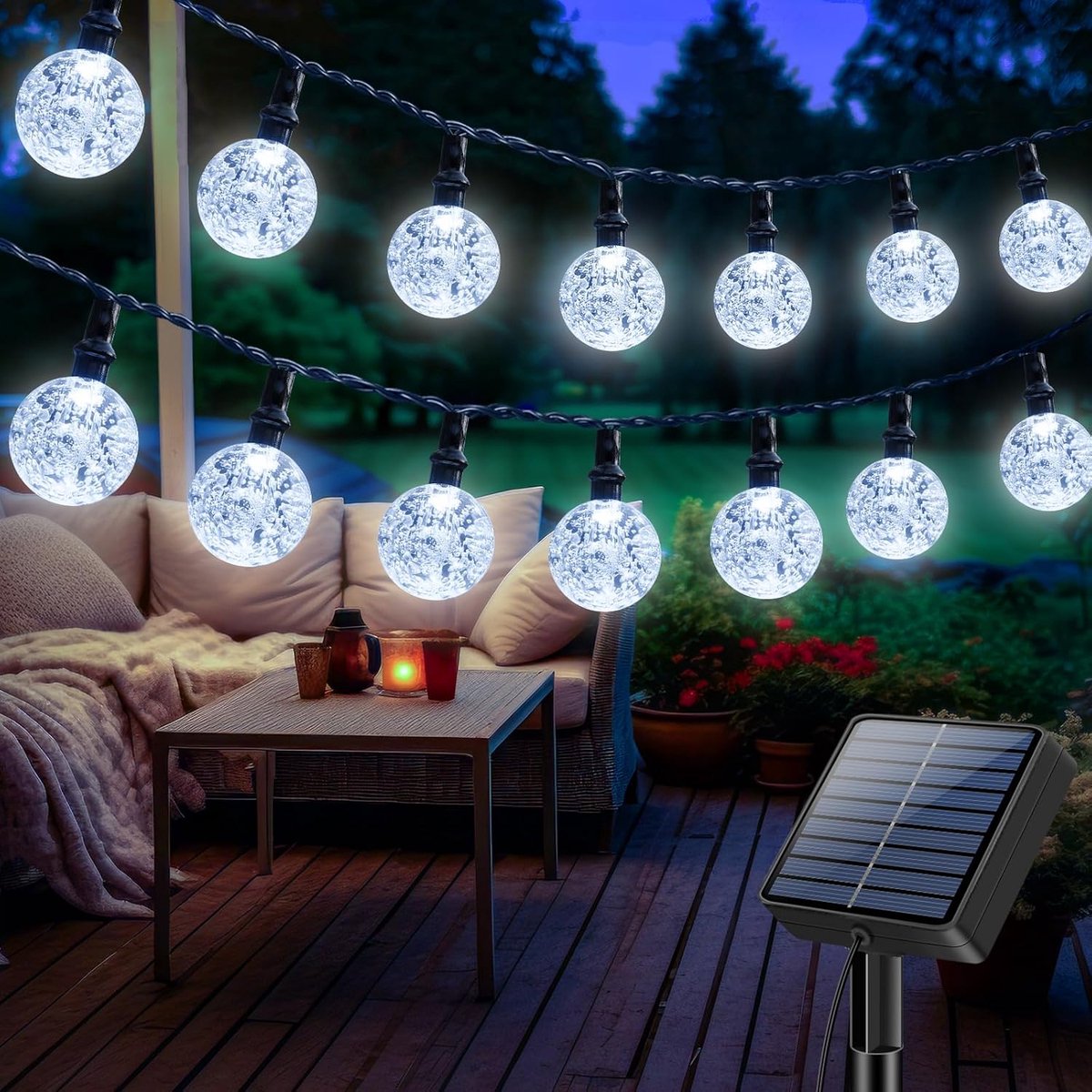 Solar fairy lights 15 m - LED kristallen ballen - 8 standen - sfeervolle verlichting voor tuin - ShopVlot