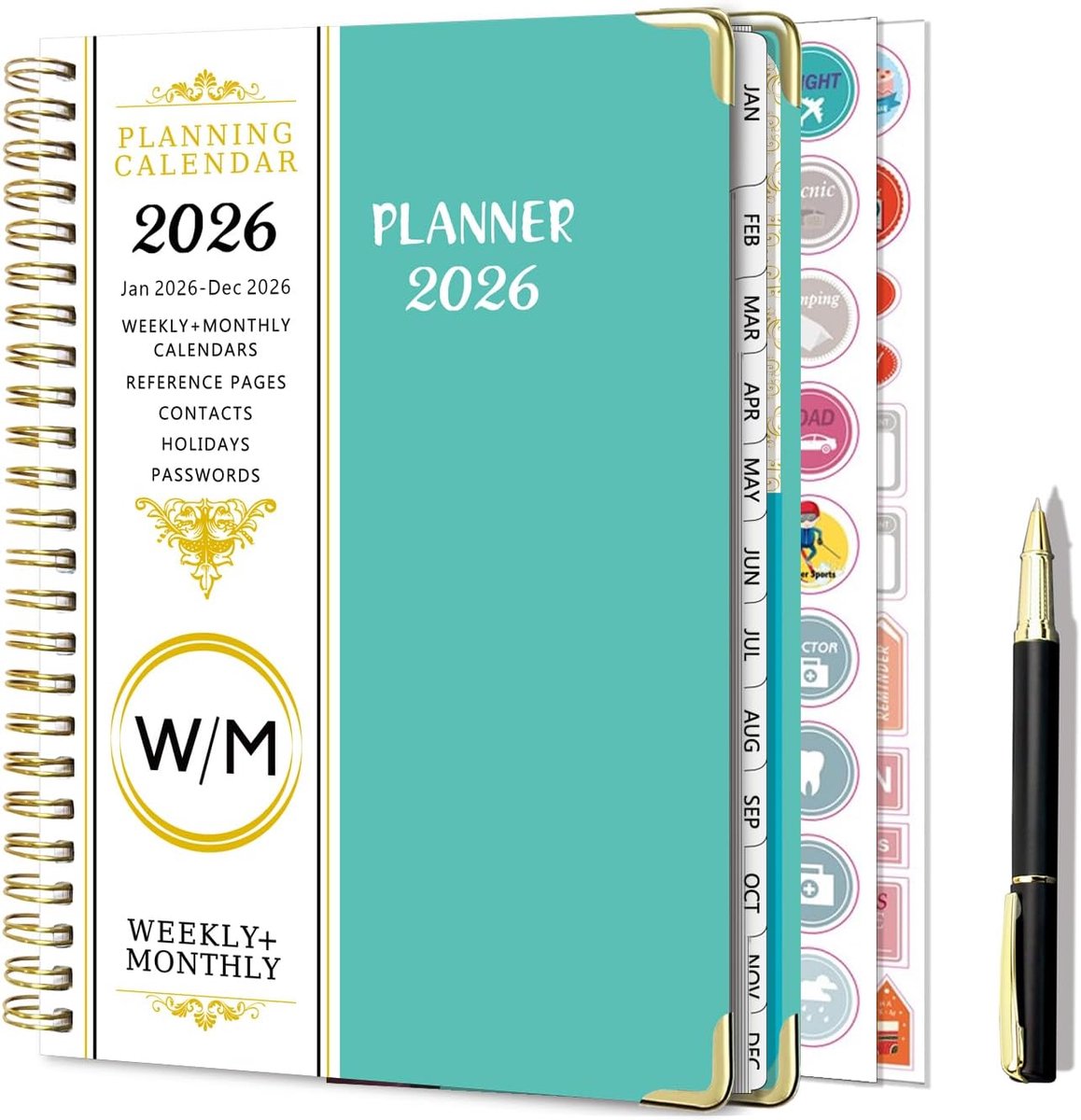 SnelShoppen - NEYSA Agenda 2026 Week Planner A5 Met Pen, Stickers, Maandtabs, Pocket - Academische Dagboek Januari-December 2026