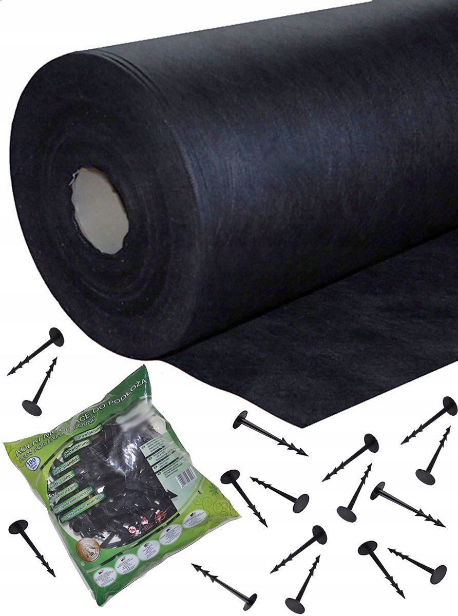 Sterke Antikruid Vliesdoek 160cm x 50m met 100 Bevestigingspennen