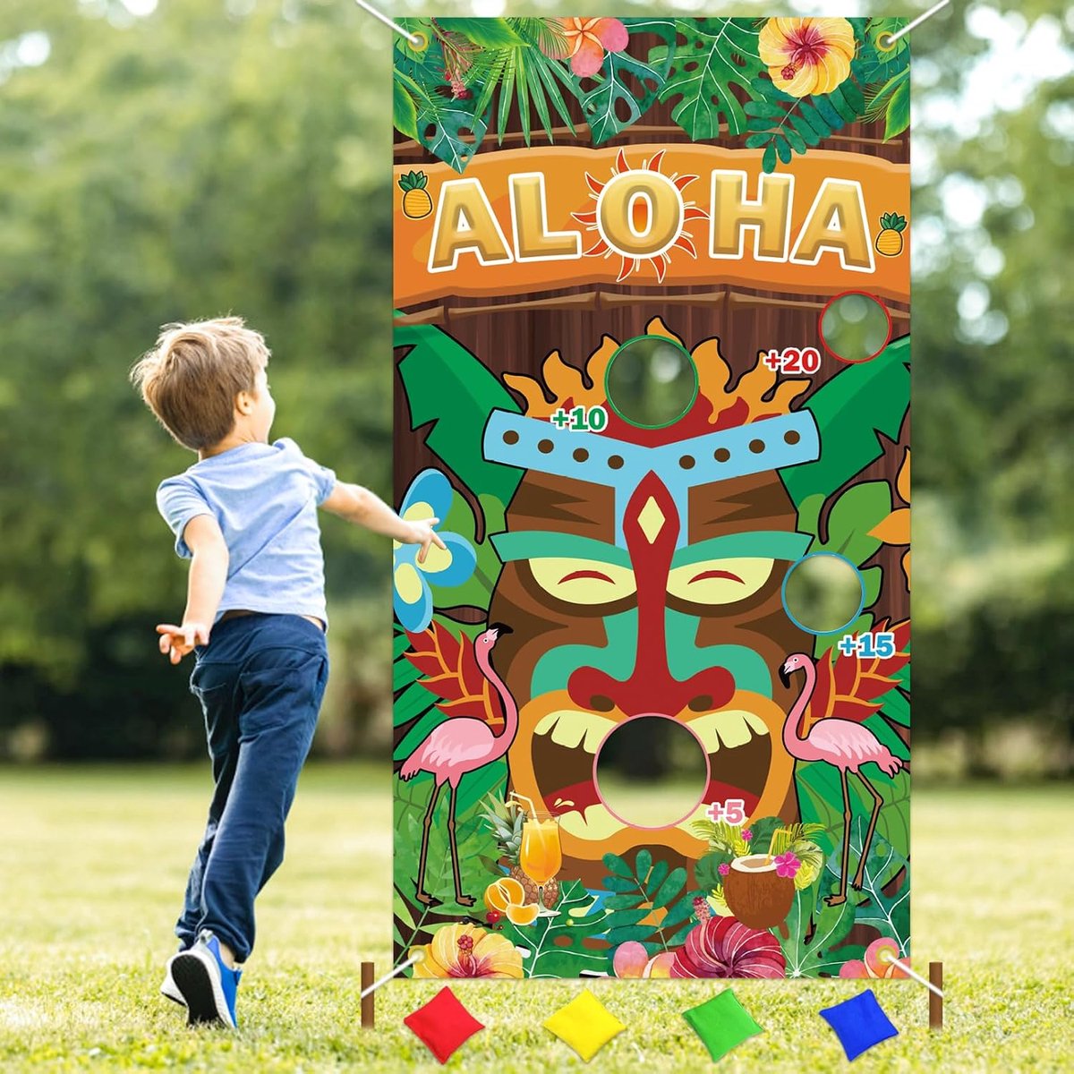 Hawaii Gooi Spel - Aloha Tiki Bar Banner - Inclusief 4 Gooizakken en 10m Touw - Perfect voor Buiten en Binnen - ShopVlot
