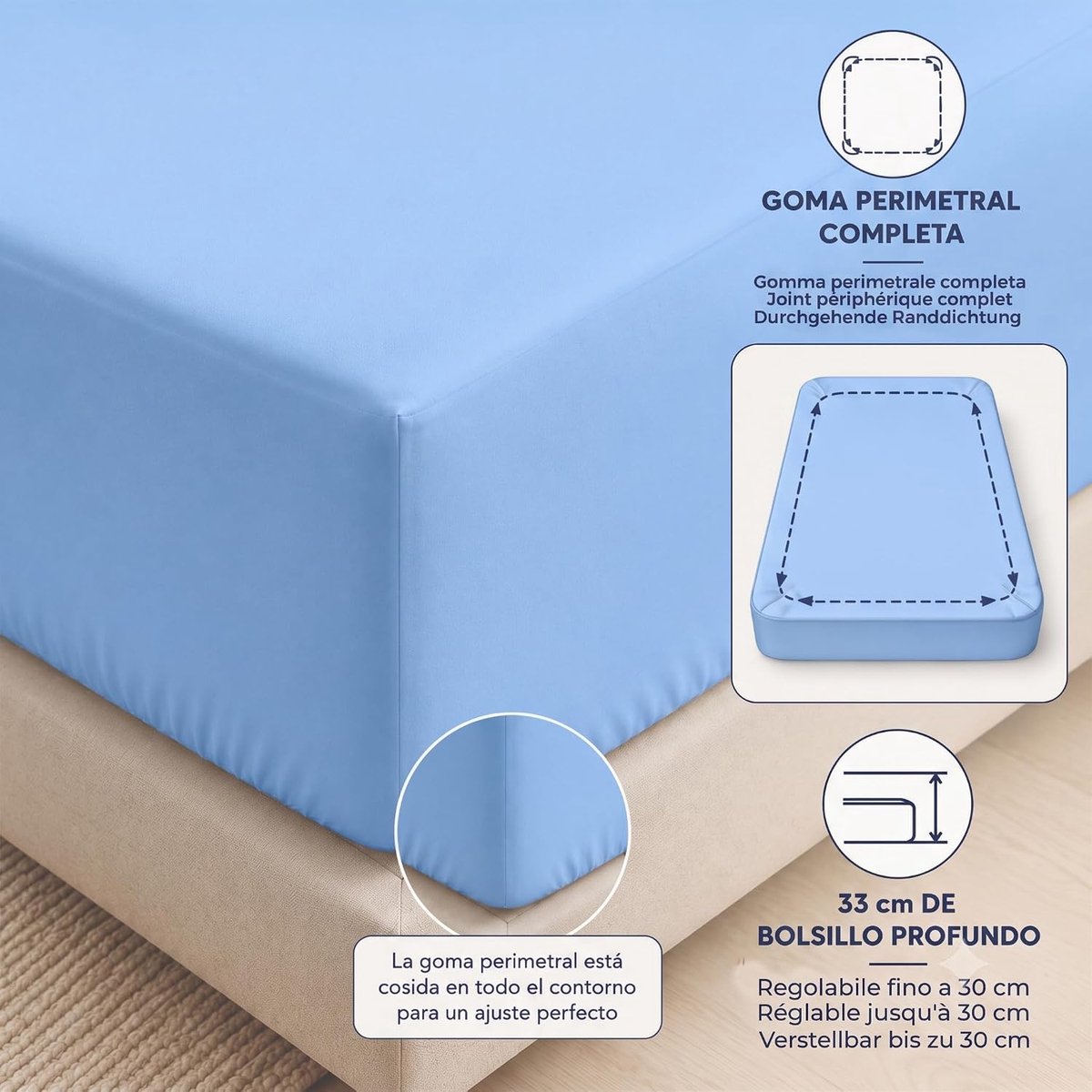 Hoofdmateriaal Fitted Sheet 90 x 200 cm - Microvezel - Blauw - Perfecte pasvorm - ShopVlot