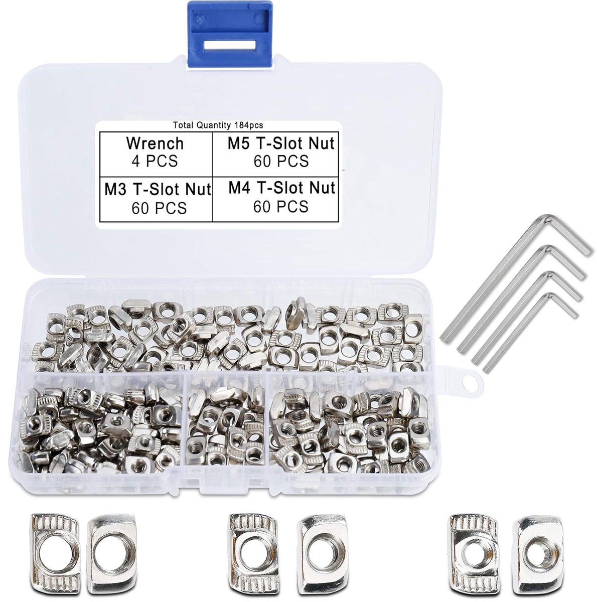 T-nuts 184pcs M3 M4 M5 - carbon staal met nikkelcoating - robuust en duurzaam - eenvoudig te installeren - ShopVlot